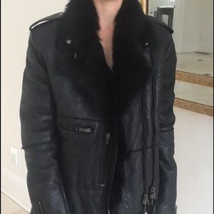 R13 Black Leather and Shearling Moto Jacket XS